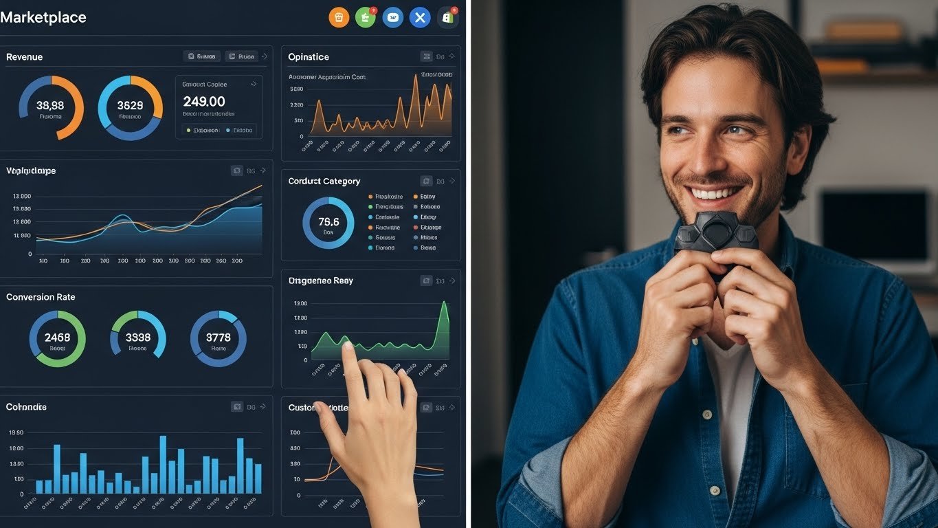 Yazılımcının kodlama yaparken aynı zamanda e-ticaret verilerini ve analizleri monitörde görmesi