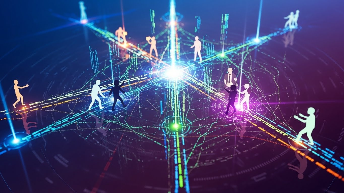 Yapay zeka algoritmalarını ve veri analitiğini gösteren dijital arayüzler