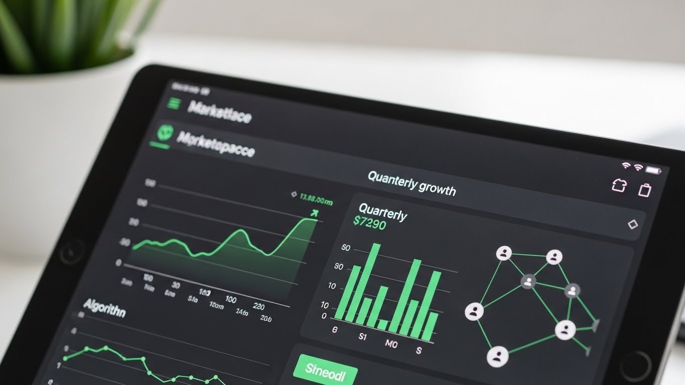 Bir yazılımcının kod ekranı önünde, karmaşık algoritmaları ve veri yapılarını gösteren soyut grafiklerle birlikte çalıştığı bir sahne.