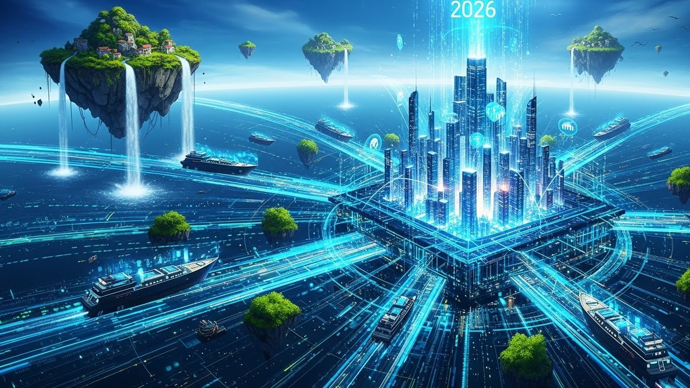 E-ticaret ekosistemini ve pazaryeri rekabetini temsil eden fütüristik bir şehir manzarası.