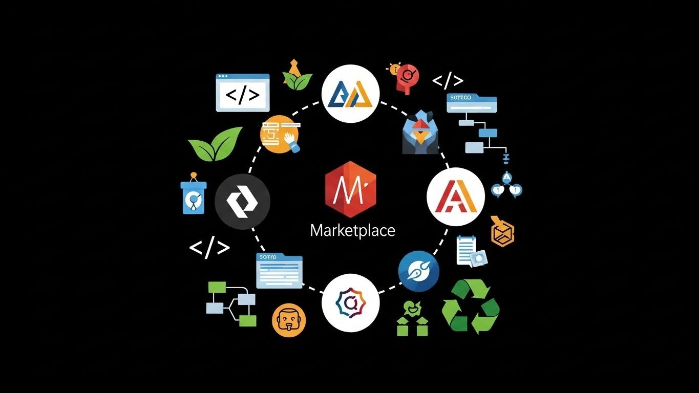 Yüksek teknolojili bir ortamda çalışan yazılımcı, kod ekranları önünde e-ticaret entegrasyonlarını geliştirirken