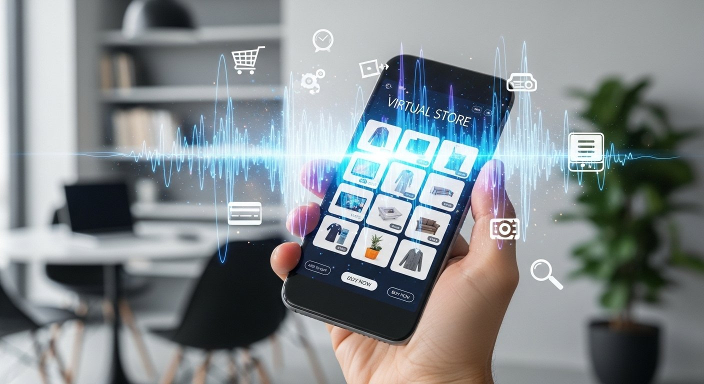 Çoklu e-ticaret platformlarını ve teknolojik entegrasyonları gösteren soyut bir görsel. Blockchain, AI, API entegrasyonları ve bulut simgeleri birbiriyle bağlantılı.