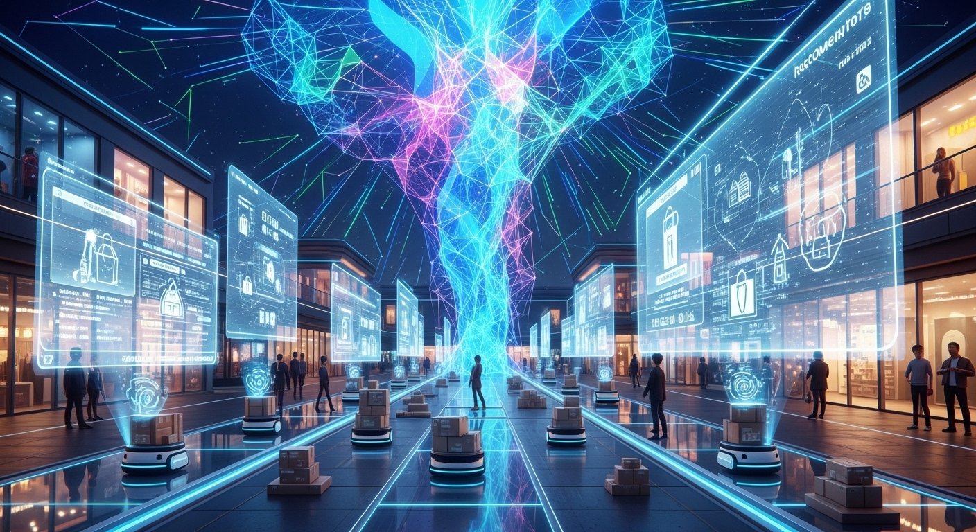 Yapay zeka ile çalışan e-ticaret platformu ve akıllı algoritmalar.