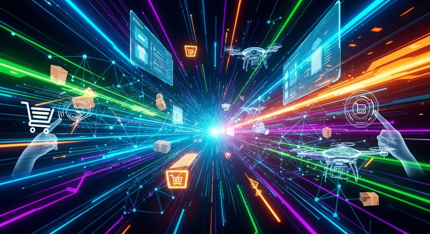Yapay zeka ile kişiselleştirilmiş alışveriş deneyimi sunan dijital pazaryeri arayüzü, 2026 e-ticaret devrimi