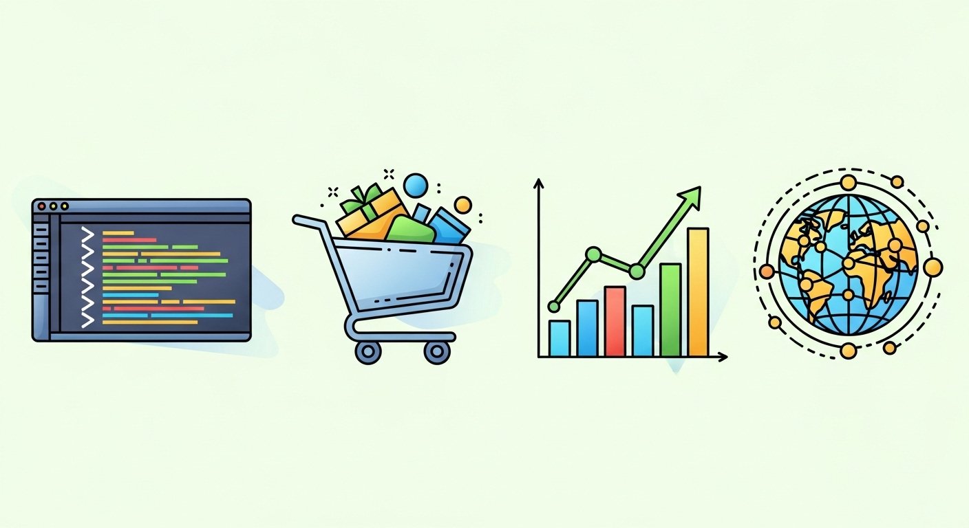 E-ticaret uzmanının stratejik bir panoda farklı kanalları ve veri analizlerini gösteren bir görüntüsü