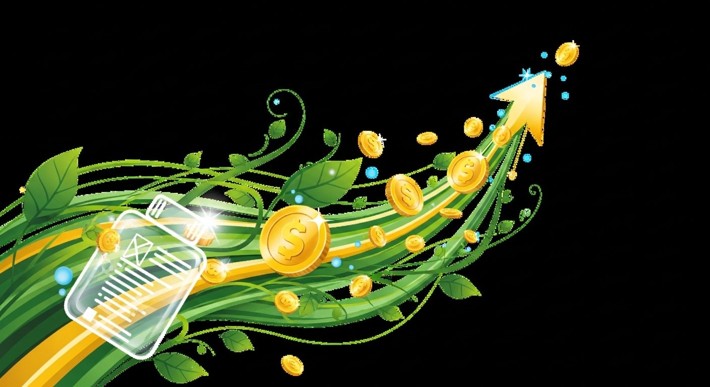 E-ticaretin finansal başarısını temsil eden bir grafik ve işbirliği yapan e-ticaret uzmanı ile yazılımcının bir araya geldiği bir masa.