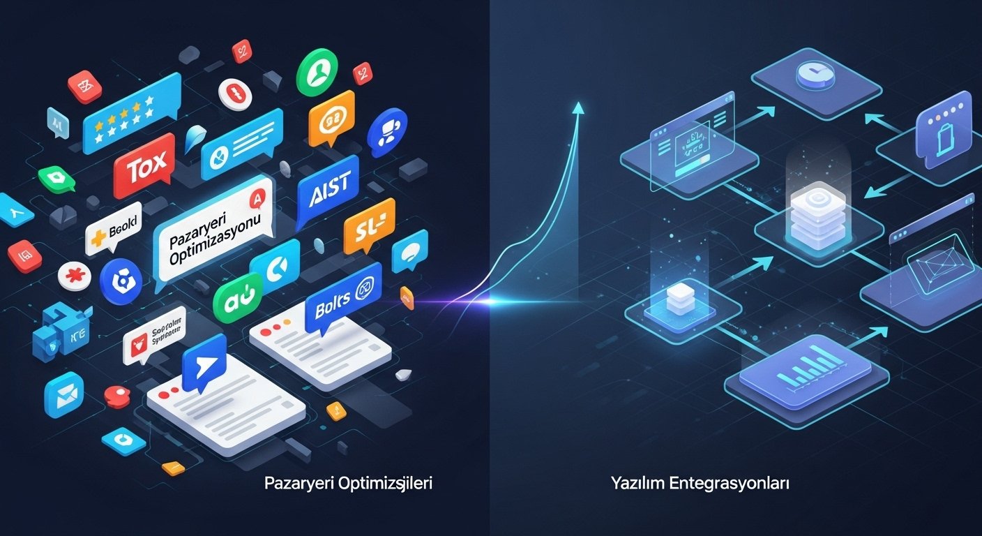 E-ticaret sistemleri arasında entegrasyonları gösteren bir teknoloji ağı.