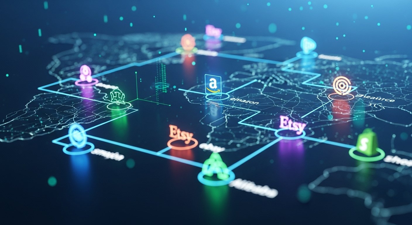 Dijital bir pusula ile yönünü bulan, 2026 e-ticaret dünyasının karmaşık verilerini gösteren bir görsel.