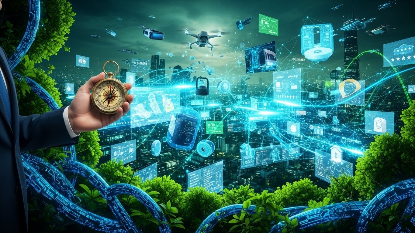 2026 e-ticaret pazarında rekabeti simgeleyen dijital orman ve karmaşık ağlar