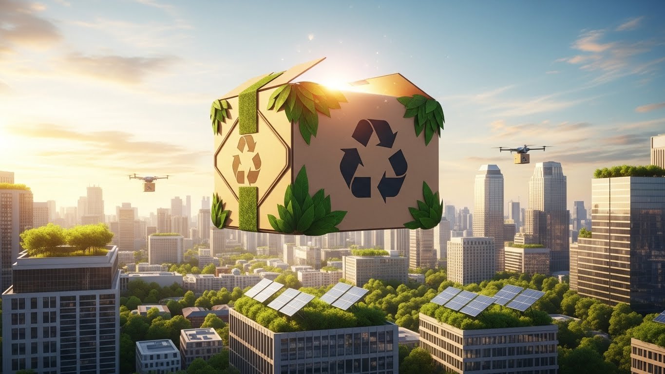 E-ticarette sürdürülebilirliği ve yeşil teknolojileri temsil eden görsel